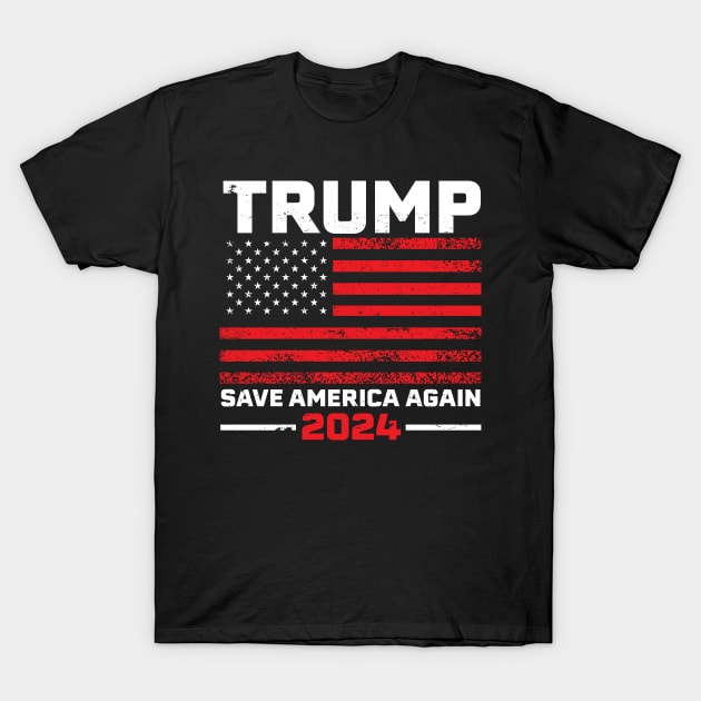 2024 Trump Save America Again USA Flag Gift T-Shirt by qwertydesigns